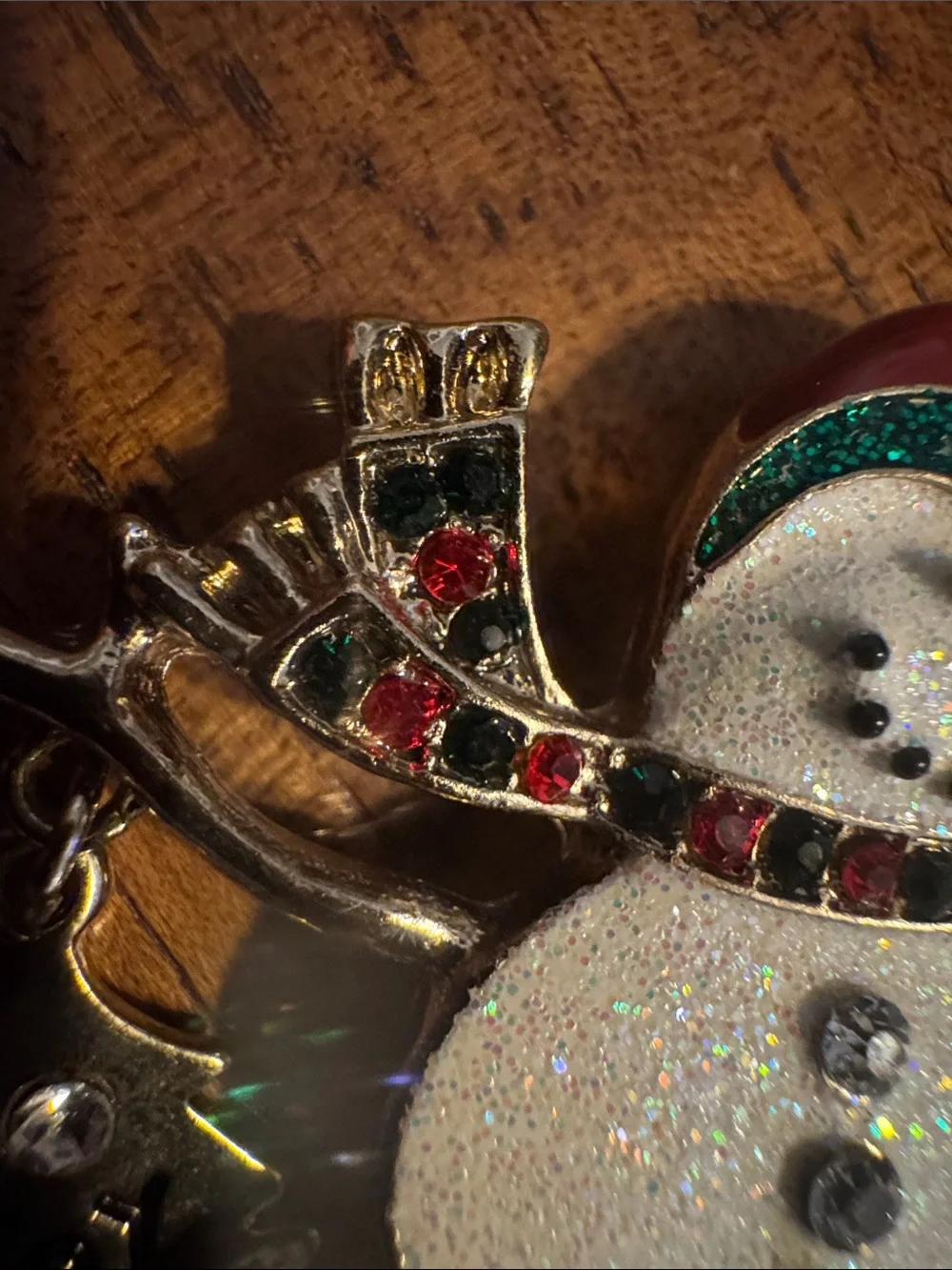 Vintage Glitter kc Snowman Holiday brooch with Red Hat
